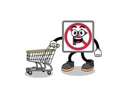 Cartoon of no right turn road sign holding a shopping trolley vector