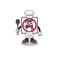 Mascot Illustration of no U turn road sign chef vector