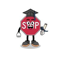 stop road sign mascot with graduation pose vector