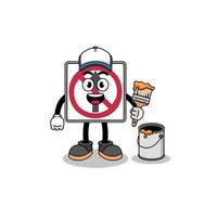 Character mascot of no thru movement road sign as a painter vector