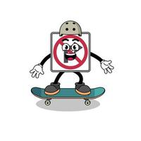 no right turn road sign mascot playing a skateboard vector