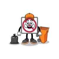 Illustration of no bicycles road sign cartoon as a garbage collector vector