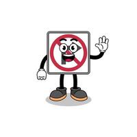 no right turn road sign cartoon doing wave hand gesture vector