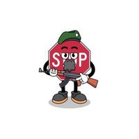 Character cartoon of stop road sign as a special force vector