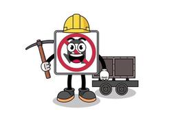 Mascot Illustration of no U turn road sign miner vector