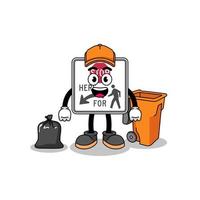 Illustration of stop here for pedestrians cartoon as a garbage collector vector