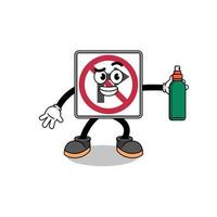 no right turn road sign illustration cartoon holding mosquito repellent vector