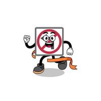 Mascot cartoon of no left turn road sign running on finish line vector