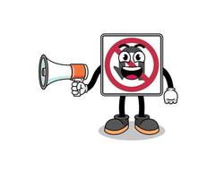 no U turn road sign cartoon illustration holding megaphone vector