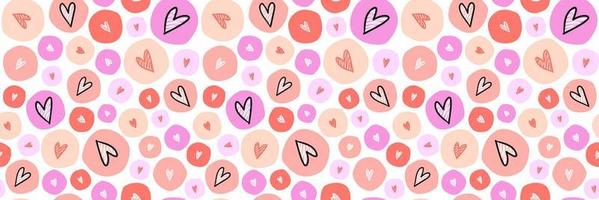 Colorful bubbles with sketch Hearts seamless pattern. Girlish design for surface, textile, wrapping, postcard, invitation. Valentines Day print. Vector illustration.