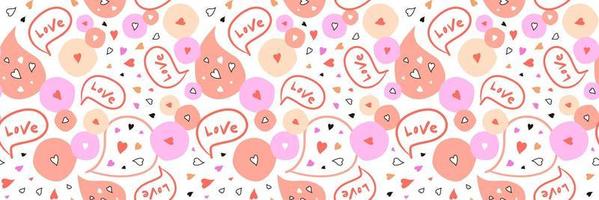 Abstract seamless pattern with Hearts, spots and text Love. Girlish design for clothes, textile, wrapping paper, surface, backpacks. Valentines Day template. Vector illustration.