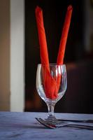 Unique Water Glass on the table at a restaurant, Restaurant drink water glass photo