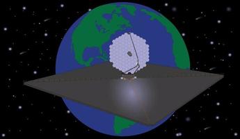 New ultraviolet multiobject space telescope concept luvoir somewhere in outer space near Earth planet. vector