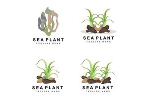 logotipo de algas marinas, diseño de vectores de plantas marinas, comestibles y protección de la naturaleza