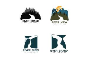 River Logo Design, River Creek Vector, Riverside Illustration With A Combination Of Mountains And Nature, Product Brand vector