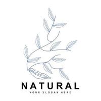 Simple Botanical Leaf and Flower Logo, Vector Natural Line Style, Decoration Design, Banner, Flyer, Wedding Invitation, and Product Branding