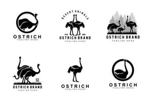 Ostrich Logo Design, Desert Animal Illustration, Living In The Forest, Vector Camel Brand Product