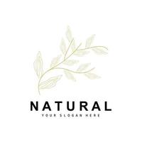 Simple Botanical Leaf and Flower Logo, Vector Natural Line Style, Decoration Design, Banner, Flyer, Wedding Invitation, and Product Branding