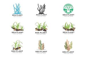 logotipo de algas marinas, diseño de vectores de plantas marinas, comestibles y protección de la naturaleza