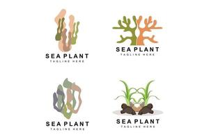 logotipo de algas marinas, diseño de vectores de plantas marinas, comestibles y protección de la naturaleza
