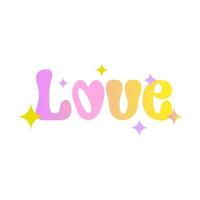 Love text pink yellow gradient color Groovy style isolated on white vector