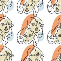 Seamless pattern with illustration woman face in a line art style on a white background vector