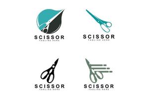 diseño de logotipo de tijeras, vector de afeitadora de barbería, ilustración de marca de tijeras de barbería
