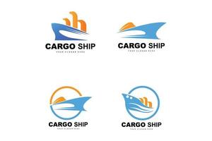 logotipo de buque de carga, vector de buque de carga rápida, velero, diseño para empresa de fabricación de buques, navegación fluvial, vehículos marinos, transporte, logística