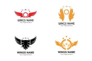 Wings Logo Design, Shield Wings Vector, Bird Feather Illustration vector