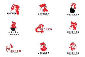 Grilled Chicken Barbecue Logo Design,Chicken Head Vector, Company Brand vector