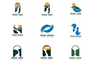 River Logo Design, River Creek Vector, Riverside Illustration With A Combination Of Mountains And Nature, Product Brand vector