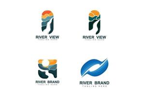 River Logo Design, River Creek Vector, Riverside Illustration With A Combination Of Mountains And Nature, Product Brand vector