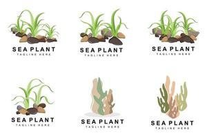 logotipo de algas marinas, diseño de vectores de plantas marinas, comestibles y protección de la naturaleza