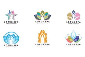 diseño del logotipo de yoga, ilustración de iconos deportivos fitness y concentración mental y corporal vector