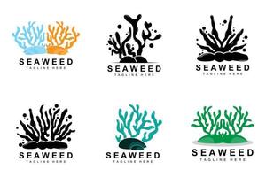 diseño de logotipo de algas marinas, ilustración de plantas submarinas, cosméticos e ingredientes alimentarios vector