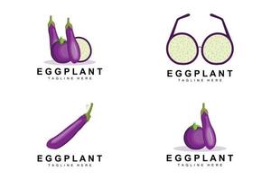 Eggplant Logo Design, Vegetables Illustration Purple Vegetable Plantation Vector, Product Brand Icon Template vector