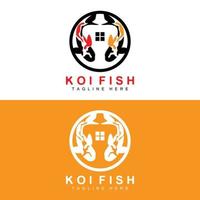 diseño del logotipo de peces koi, vector de peces ornamentales de la suerte y el triunfo chino, icono de pez dorado de la marca de la empresa