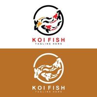 diseño del logotipo de peces koi, vector de peces ornamentales de la suerte y el triunfo chino, icono de pez dorado de la marca de la empresa