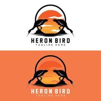 Bird Heron Stork Logo Design, Birds Heron Flying On The River Vector, Product Brand Illustration vector