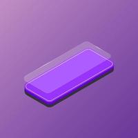 Smartphone with floating screen. Vector isometric illustration isolated on purple background