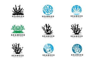 diseño de logotipo de algas marinas, ilustración de plantas submarinas, cosméticos e ingredientes alimentarios vector