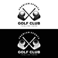 vector icono logo pelota de golf, palo y golf. juegos al aire libre, ilustración de concepto retro