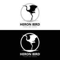 Bird Heron Stork Logo Design, Birds Heron Flying On The River Vector, Product Brand Illustration vector