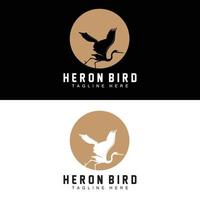 Bird Heron Stork Logo Design, Birds Heron Flying On The River Vector, Product Brand Illustration vector