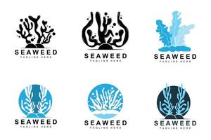 diseño de logotipo de algas marinas, ilustración de plantas submarinas, cosméticos e ingredientes alimentarios vector