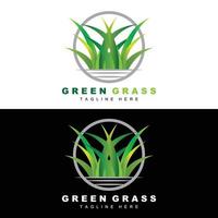 Green Grass Logo Design, Farm Landscape Illustration, Natural Scenery Vector