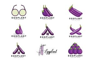 Eggplant Logo Design, Vegetables Illustration Purple Vegetable Plantation Vector, Product Brand Icon Template vector