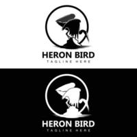 Bird Heron Stork Logo Design, Birds Heron Flying On The River Vector, Product Brand Illustration vector