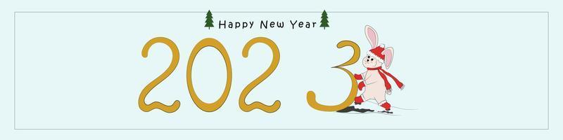 Set of New Year's rabbits. Collection of Christmas bunnies. 2023 is the year of the rabbit. Vector illustration