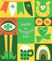 St Patrick's Day doodle greeting card. Trippy style. Fun Irish holiday celebration. Great for postcard, invitation, print, t-shirts, background, festive decor. Trendy y2k retro hippie print. Vector